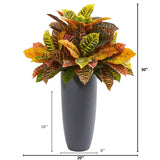 30” Garden Croton Artificial Plant in Gray Planter (Real Touch)