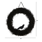 30” Halloween Black Raven Twig Wreath