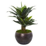 31” Double Agave Artificial Plant in Metal Bowl Planter