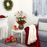 31” Poinsettia, Dogwood and Berry Artificial Arrangement in Designer Vase