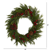 32'' Cypress with Berries and Pine Cones Artificial Wreath
