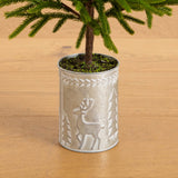 32" Artificial Real Touch Norfolk Island Pine in Christmas Tin Metal Planter with Natural Look