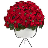 33” Grand Poinsettia Artificial Arrangement in White Vase with Metal Stand