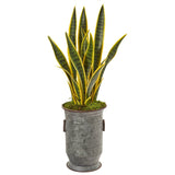 33” Sansevieria Artificial Plant in Vintage Metal Planter