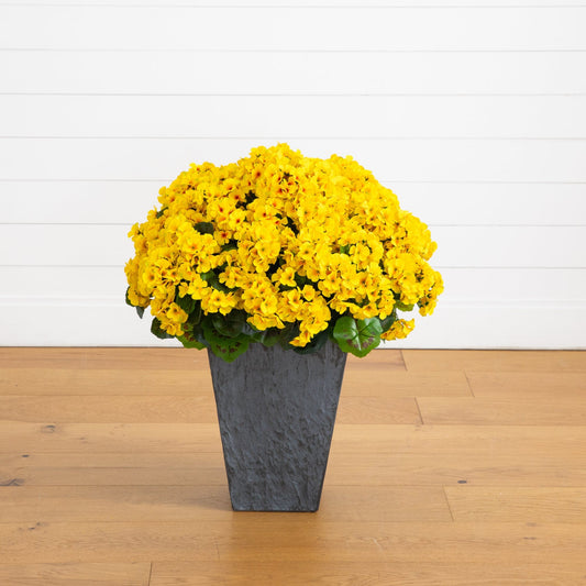 33" UV Resistant Artificial Geranium Plant in Slate Ceramic Planter (Indoor/Outdoor)