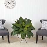 34” Bird’s Nest Fern Artificial Plant in White Planter with Metal Stand