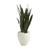 34” Sansevieria Artificial Plant in White Planter