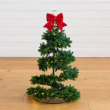 34" UV Resistant Pre-Lit Artificial Spiral Pop Up Christmas Tree with 45 LED Lights and Bow Topper (Indoor/Outdoor)
