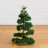34" UV Resistant Pre-Lit Artificial Spiral Pop Up Christmas Tree with 45 LED Lights and Bow Topper (Indoor/Outdoor)