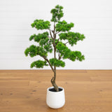 3.5' Artificial Bonsai Style Cedar Tree in Decorative White Planter