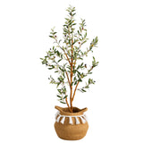 3.5’ Artificial Olive Tree with Handmade Jute & Cotton Basket with Tassels