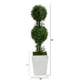 3.5’ Boxwood Double Ball Topiary Artificial Tree in White Metal Planter(Indoor/Outdoor)