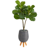 3.5’ Fiddle Leaf Fig Artificial Tree in Gray Planter with Stand