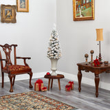 3.5’ Flocked Pencil Artificial Christmas Tree with 50 Clear Lights and 132 Bendable Branches in Sand Colored Urn