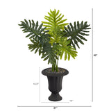 3.5’ Philodendron Artificial Plant in Charcoal Urn (Real Touch)