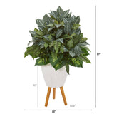 37” Mixed Greens Artificial Plant in White Planter with Stand