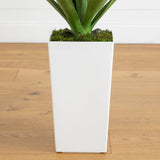 37" UV Resistant Artificial Agave Plant in White Tower Planter (Indoor/Outdoor)