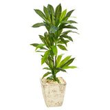 39” Dracaena Artificial Plant in Country White Planter (Real Touch)
