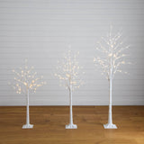4' 5' 6' Pre-Lit Artificial White Birch Trees - Set of 3