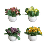4” Artificial Mini Hydrangea Plant in White Decorative Oval Planter - Set of 4