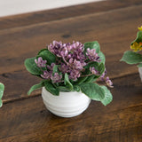 4” Artificial Mini Hydrangea Plant in White Decorative Oval Planter - Set of 4