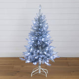 4' Artificial Silver Christmas Tree with 130 Cool White LED Lights