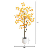 4’ Autumn Birch Artificial Fall Tree in White Decorative Planter