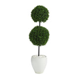 4’ Boxwood Double Ball Artificial Topiary Tree in White Planter (Indoor/Outdoor)