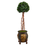 4’ English Ivy Topiary Single Ball Artificial Tree in Decorative Planter (Indoor/Outdoor)