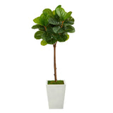 4’ Fiddle Leaf Tree in White Metal Planter (Real Touch)