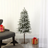 4’ Flocked Alpine Artificial Christmas Tree with 100 Lights and 260 Bendable Branches
