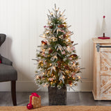 4' Frosted Artificial Christmas Tree Pre-Lit with 105 lights in Decorative Planter