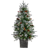 4' Frosted Artificial Christmas Tree Pre-Lit with 105 lights in Decorative Planter