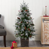 4' Frosted Artificial Christmas Tree Pre-Lit with 105 lights in Decorative Planter