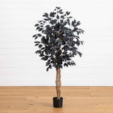 4' Artificial Halloween Black Ficus Tree with Natural Trunk