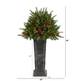 4' Holiday Christmas Tree Plant Pre-Lit and Glittered on Pedestal with 150 Multicolored LED lights