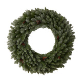 4’ Large Flocked Christmas Wreath with Pinecones, 150 Clear LED Lights and 330 Bendable Branches
