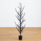 4' Pre-Lit Artificial Halloween Black Spooky Twig Tree with 160 Orange & Purple Copper Wire String LED Lights