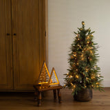 4' Pre-Lit Artificial Mixed Pine Snowed Christmas Tree with Pinecones in Decorative Planter with 60 Warm White LED Lights