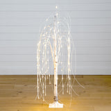 4’ Pre-Lit Artificial White Weeping Willow Tree with 120 Warm White LED Lights