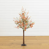 4' Pre-Lit Autumn Eucalyptus Artificial Fall Tree with Berries and 60 LED Lights