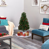 4' Rocky Mountain Spruce Artificial Christmas Tree with Pinecones and 70 Warm White LED Lights