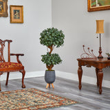 4’ Sweet Bay Double Ball Topiary Artificial Tree in Gray Planter with Stand