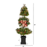 4’ Topiary Tree with Decorative Ribbon, Berries, 70 Clear LED Lights and 109 Branches in Planter