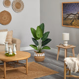 4’ Traveler's Palm Artificial Tree in Boho Chic Handmade Natural Cotton Woven Planter with Tassels