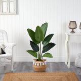 4’ Traveler's Palm Artificial Tree in Boho Chic Handmade Natural Cotton Woven Planter with Tassels
