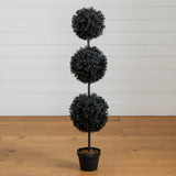 4' UV Resistant Halloween Black Artificial Triple Ball Boxwood Topiary (Indoor/Outdoor)