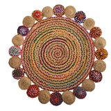 4’ x 4’ Hand Braided Colorful Chindi Jute Mandala Round Rug