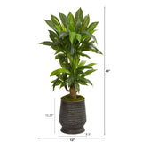 40” Corn Stalk Dracaena Artificial Plant in Ribbed Metal Planter (Real Touch)