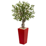 40” Olive Artificial Tree in Red Tower Planter